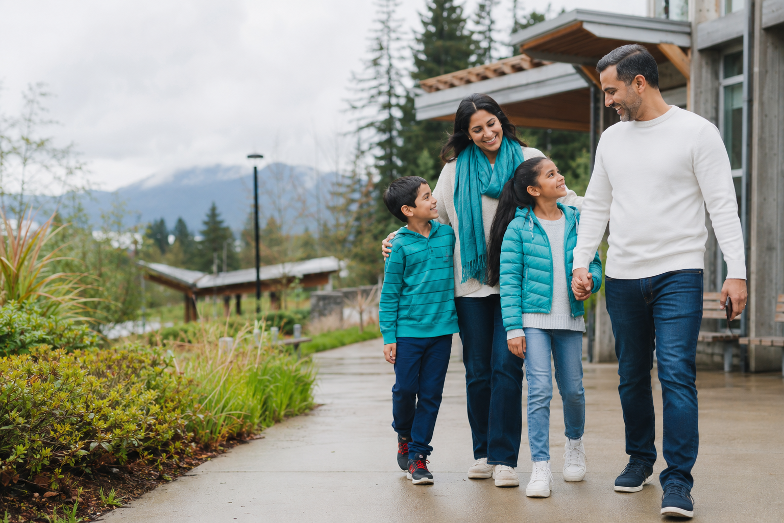 A family walking together through a Metro Vancouver community